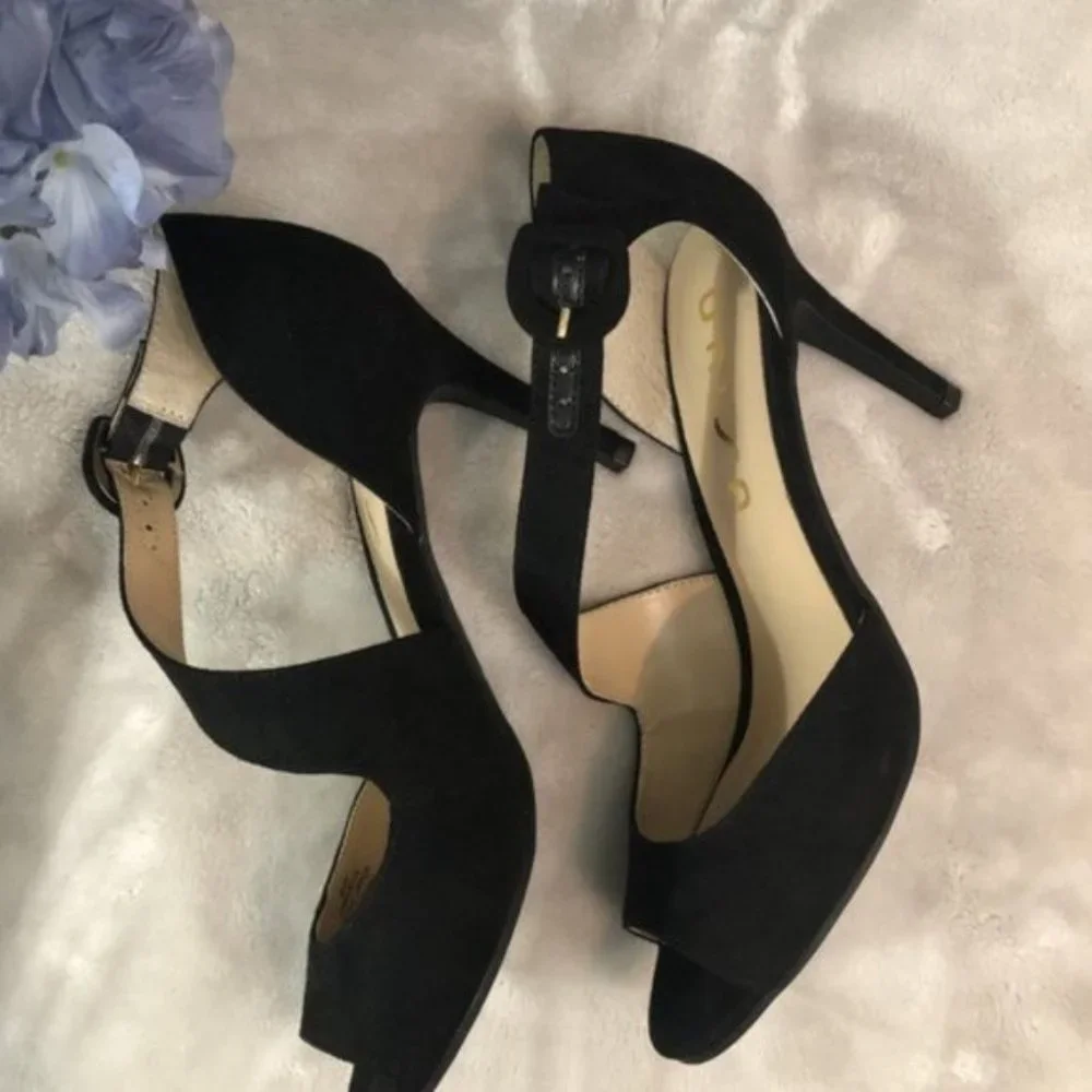 Unisa Black Suede Crisscross Peep-Toe Heels